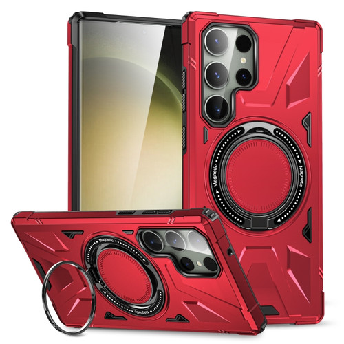 Samsung Galaxy S24 Ultra 5G MagSafe Magnetic Shockproof Phone Case with Ring Holder - Red